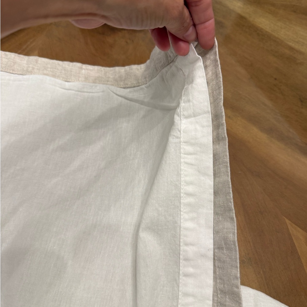 Pottery Barn White and Tan Linen Bed Skirt - Picture 4 of 6